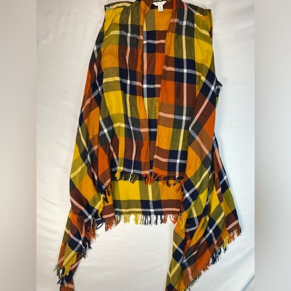 Vest Plaid Fringe Drape Fringe Vest Fall Pumpkin Picking Picture Orange XL - Picture 2 of 8